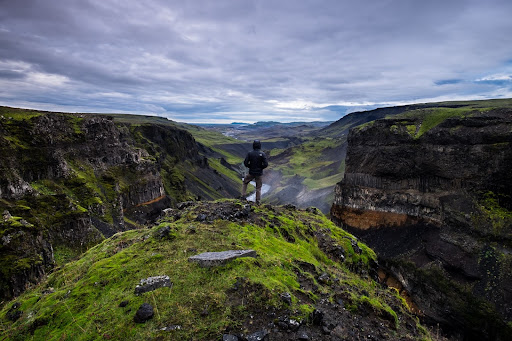 Hiker looking down on the Thjorsardalur Valley